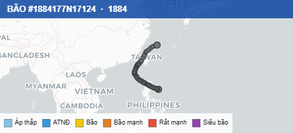 Quỹ đạo di chuyển của BÃO #1884177N17124 (1884)