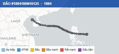 Quỹ đạo di chuyển của BÃO #1884186N16125 (1884)