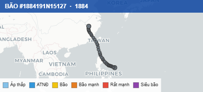 Quỹ đạo di chuyển của BÃO #1884191N15127 (1884)