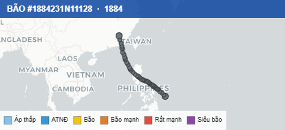 Quỹ đạo di chuyển của BÃO #1884231N11128 (1884)