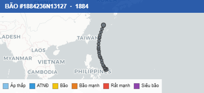 Quỹ đạo di chuyển của BÃO #1884236N13127 (1884)