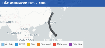 Quỹ đạo di chuyển của BÃO #1884263N16125 (1884)