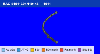 Quỹ đạo di chuyển của BÃO #1911304N10146 (1911)
