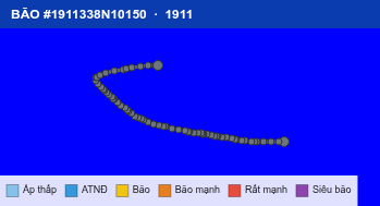 Quỹ đạo di chuyển của BÃO #1911338N10150 (1911)
