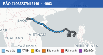 Quỹ đạo di chuyển của BÃO #1963237N16119 (1963)