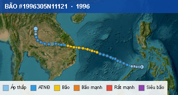 Quỹ đạo di chuyển của BÃO #1996305N11121 (1996)