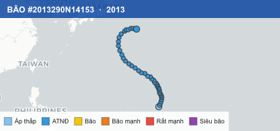 Quỹ đạo di chuyển của BÃO #2013290N14153 (2013)