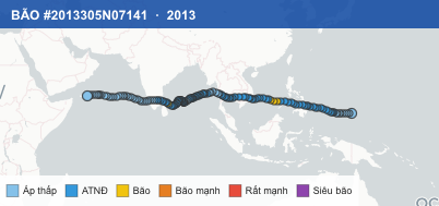 Quỹ đạo di chuyển của BÃO #2013305N07141 (2013)