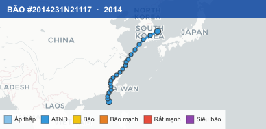 Quỹ đạo di chuyển của BÃO #2014231N21117 (2014)
