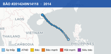 Quỹ đạo di chuyển của BÃO #2014249N14118 (2014)