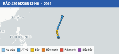 Quỹ đạo di chuyển của BÃO #2016236N13146 (2016)