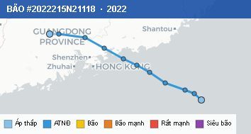 Quỹ đạo di chuyển của BÃO #2022215N21118 (2022)