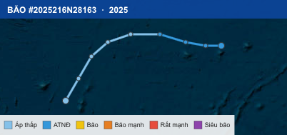 Quỹ đạo di chuyển của BÃO #2025216N28163 (2025)