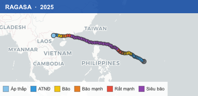 Quỹ đạo di chuyển của RAGASA (2025)